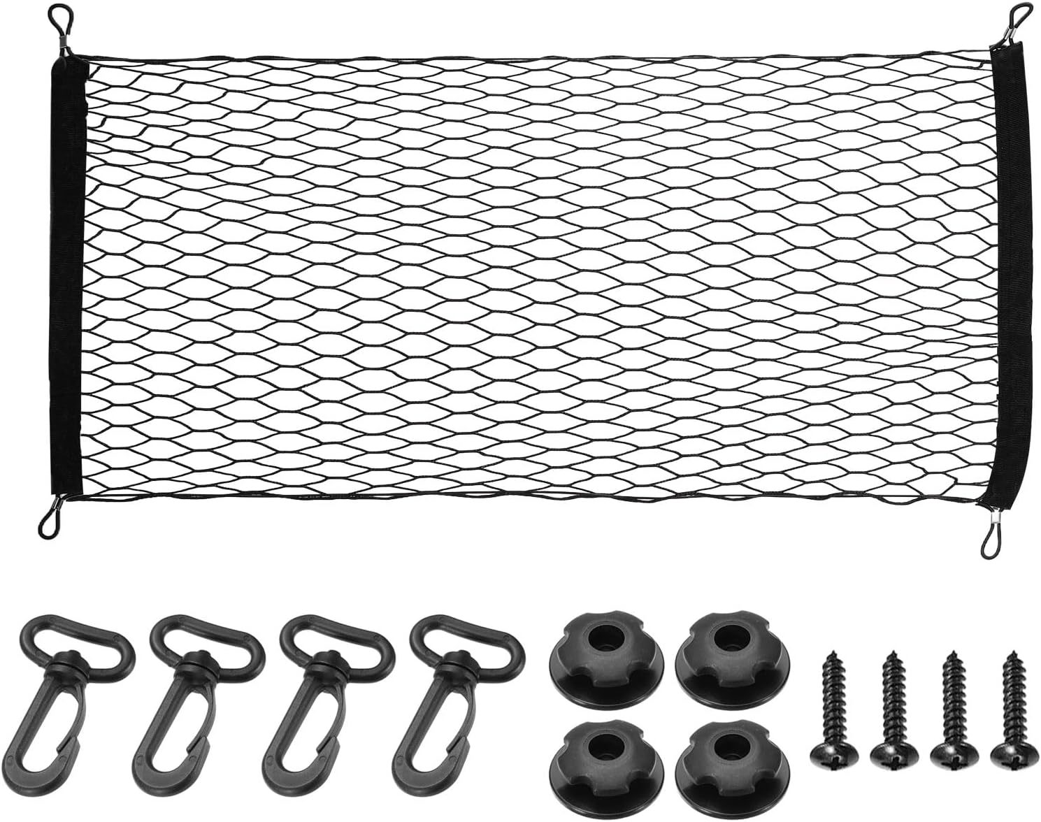 PATIKIL Truck Cargo Net, 28 x 28 Inch Polyester Adjustable Trunk Bed Net Stretchable Mesh Storage Organizer with 4 Hooks Universal for Pickup Trucks SUV Cars, Black