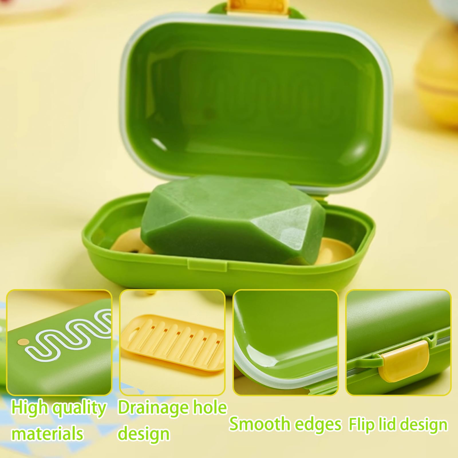 2PCS Travel Soap Case,Travel Soap Leakproof,Soaps Holder,Waterproof and Moisture-proof,Portable Soa-p Box,Flip Top Soa-p Holder,for Bathroom,Gym,Shower,Travelling(Yellow、Green) - Image 2