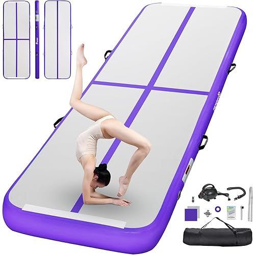 FBSPORT Gymnastics Training Mats Inflatable Air Gymnastics Mat 4/8 inches Thickness Inflatable Floor Mats for Home Use/Training/Cheerleading/Yoga/Water with Pump