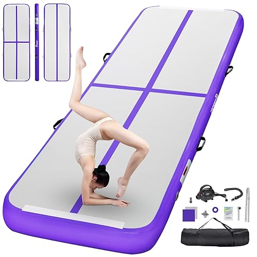 FBSPORT Inflatable Air Gymnastics Mat Training Mats 4/8 inches Thickness Gymnastics Tracks for Home Use/Training/Cheerleading/Yoga/Water with Pump