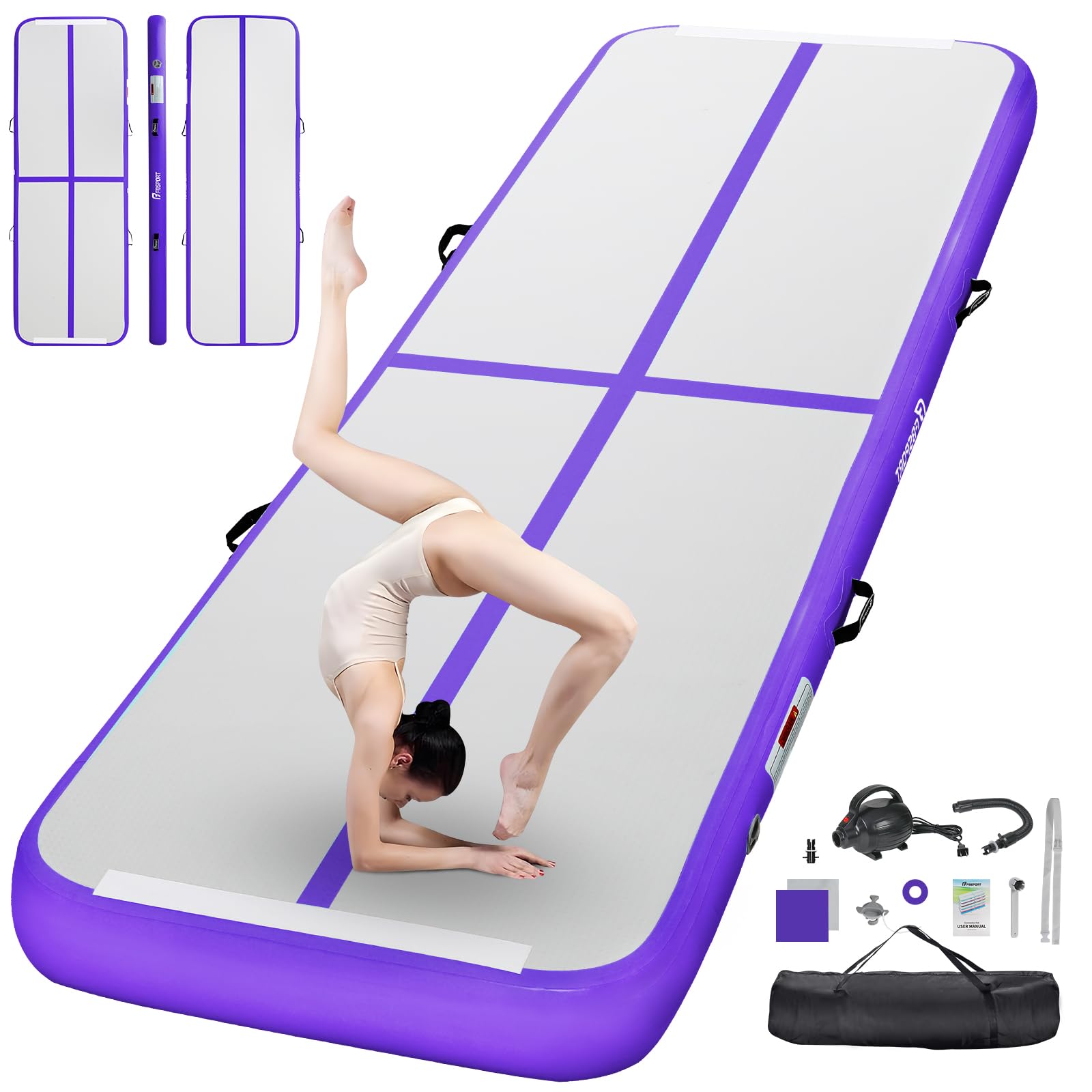 FBSPORT Gymnastics Training Mats Inflatable Air Gymnastics Mat 4/8 inches Thickness Inflatable Floor Mats for Home Use/Training/Cheerleading/Yoga/Water with Pump