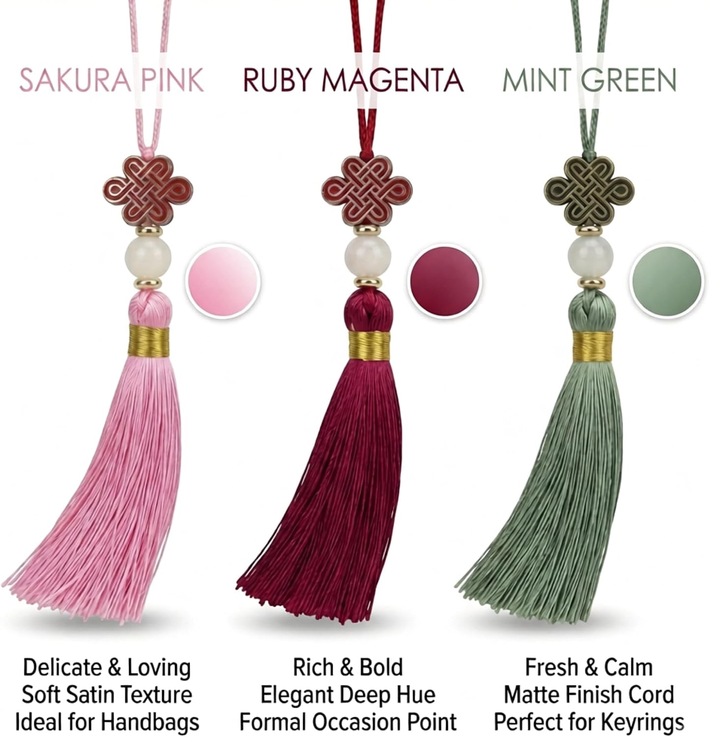 Korean Traditional Mini Knot Norigae Tassel Charm Set – Handmade Hanbok Ornament Accessory for Bags, Keychains, Bookmarks & Gift Wrapping – Korean Cultural Decorative Pendant (3Colors, 3 Pack) image 4