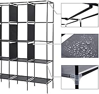 Vista 7 de 67" Portable Wardrobe Closet, Wardrobe Closet for Hanging Clothes with 2 Hanging Rods, 12 Clothes Storage Organizer Shelves, Non-Woven Fabric Grey