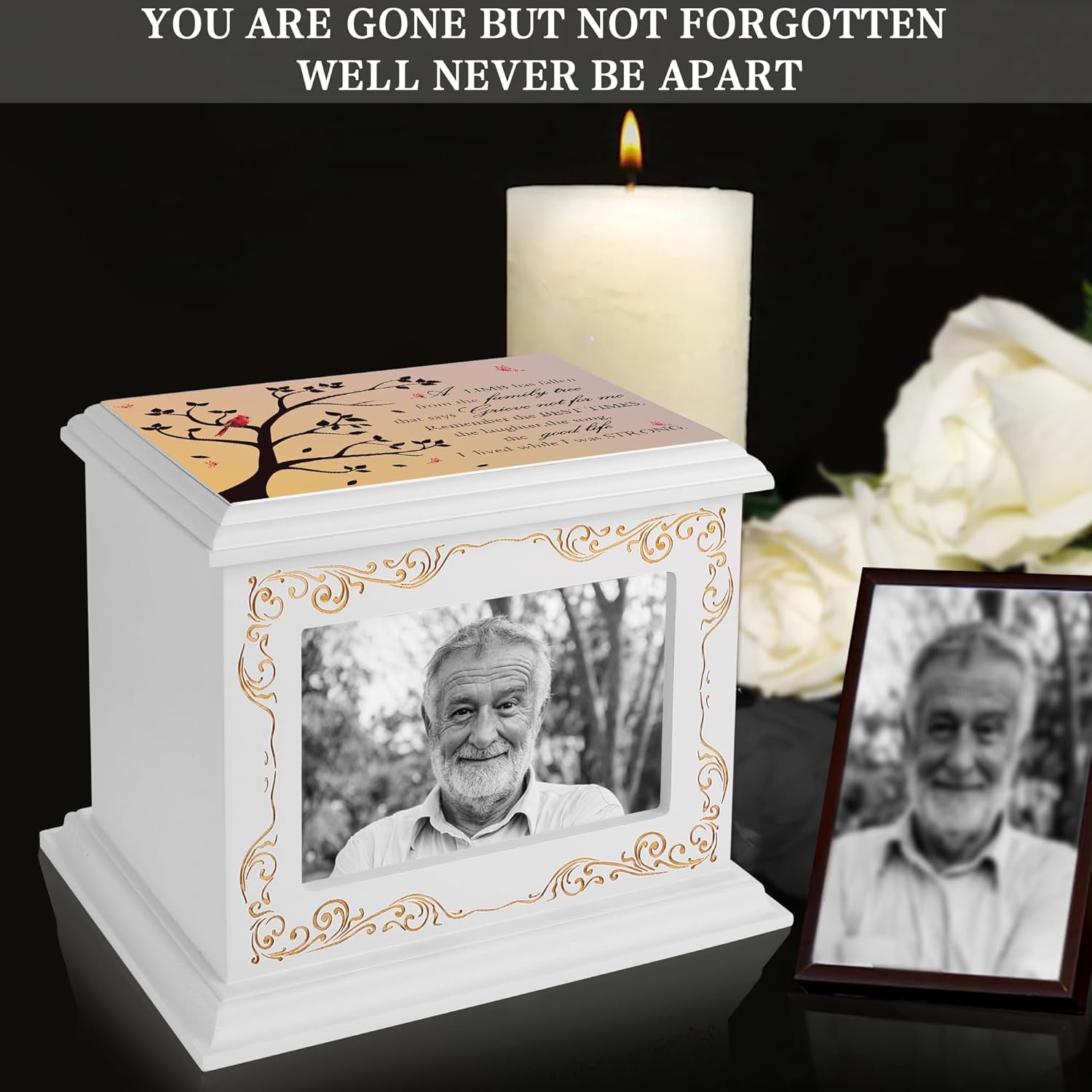 Cremation Urns for Human Ashes Adult Male or Female, Funeral Memorial Urns for Ashes with Photo Frame, Wooden Urns Box and Casket for Men Women, Burial Urn for Adults Up to 200 IBS