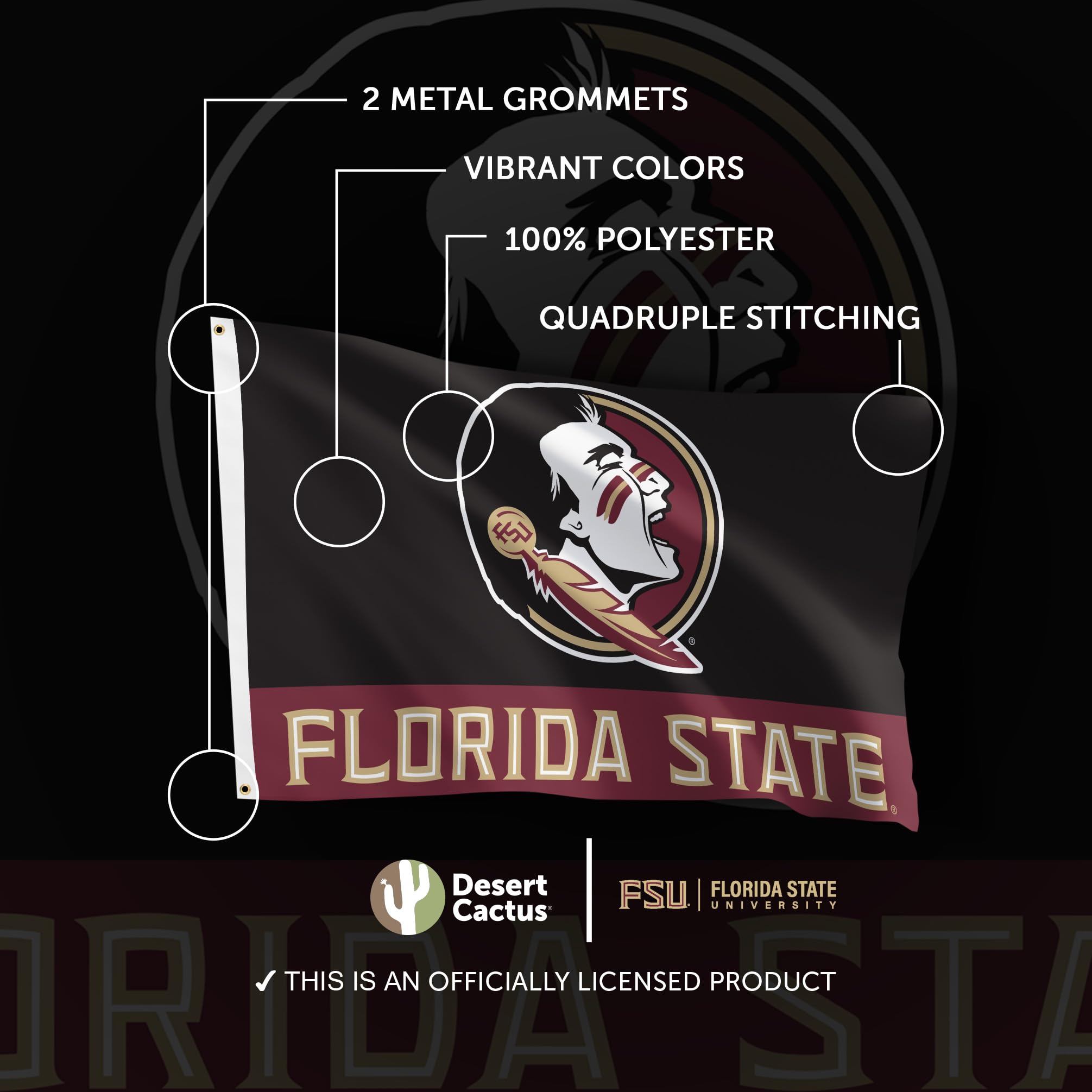Desert Cactus Florida State University Flag - 3x5 Ft, 100% Polyester, Double-Sided, Officially Licensed FSU Banner