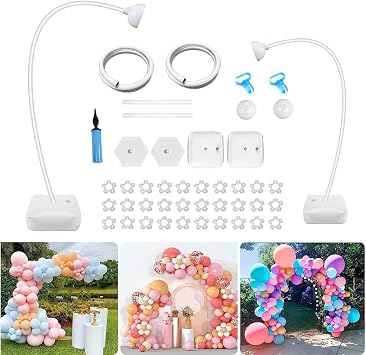 Balloon Arch Stand Kit Party Supplies, 8.2Ft & 5Ft Half Arch Balloon Stand with Water Filling Bag Base, Free Bending Balloon Holder for Wedding Baby Shower Birthday Party Decorations, White white