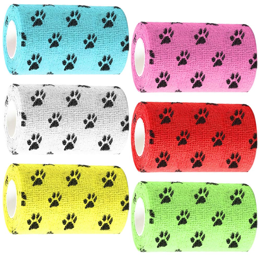 6 Roll 7.5cm Dog First Aid Kit Pet Vet Wrap Self Adhesive Bandage Self Adherent Cohesive Bandages Pets First Aid Elastic Bandage Dogs Elastic Bandage Wrap Tape for Dogs Vet Tape Elastic Multicoloured