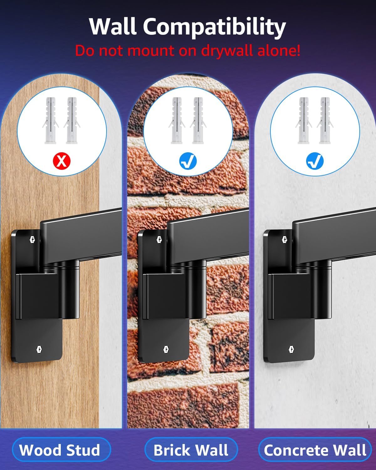 MOUNTUP Monitor Wall Mount for 49 45 43 40 35 32 27 24 Inch Screens, Heavy Duty Wall Monitor Mount, Holds 4.4 to 44 lbs, Ultrawide Monitors Arm Wall Mount, VESA Mount 75x75/100x100mm