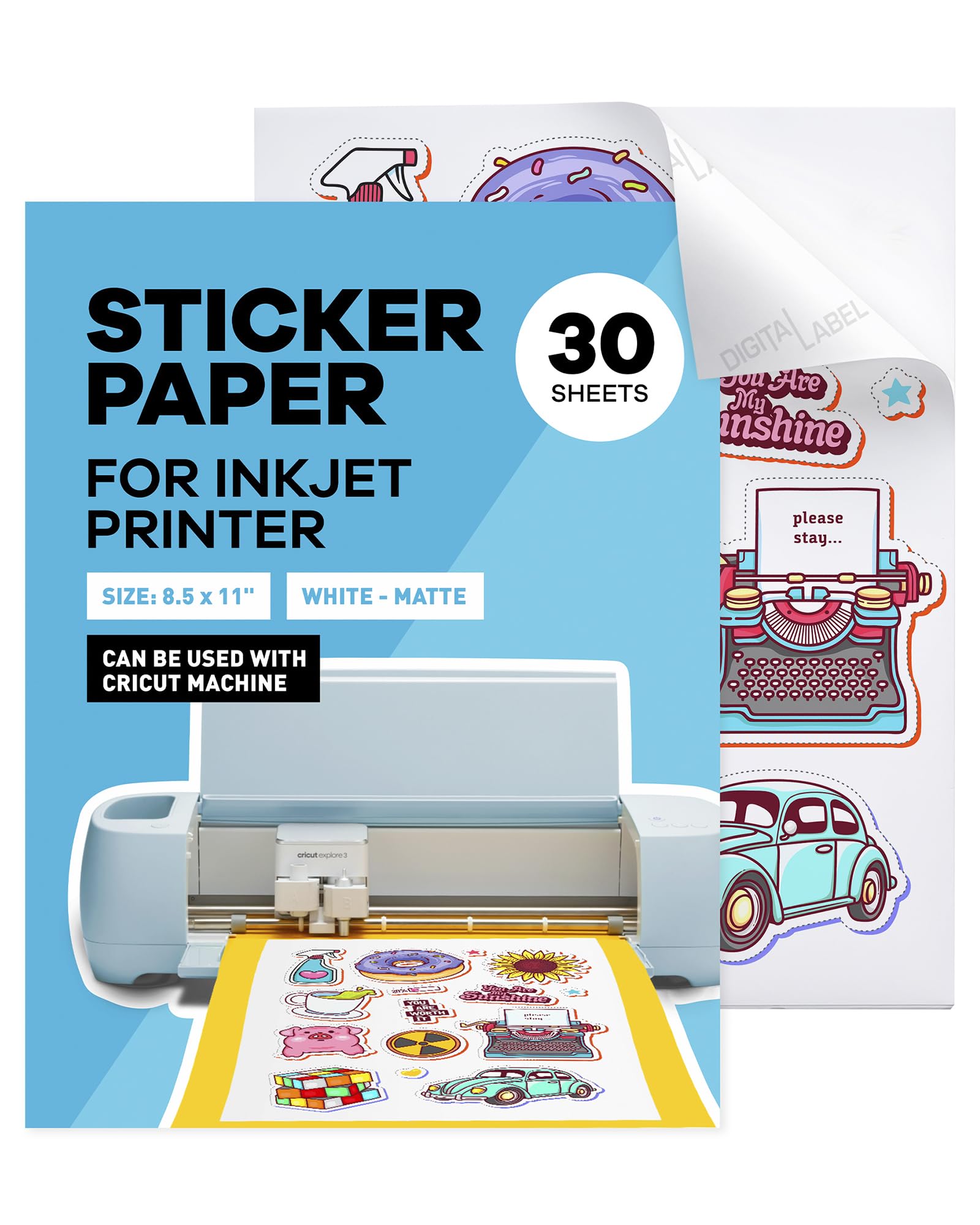 Paper Plan Sticker for Inkjet Printer - Printable Vinyl Sticker - Sticker - (30 Sheets, 8.5 x 11", Matte White) - Sticker Printer - Cricut Sticker Printable