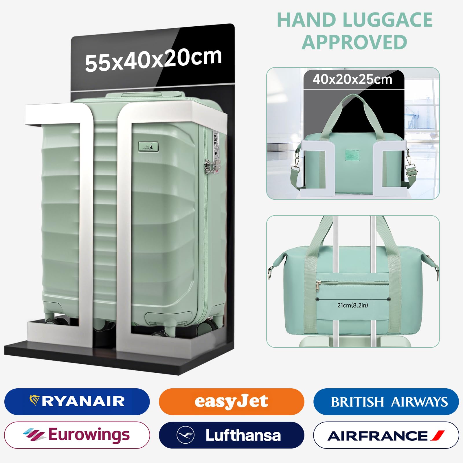 Sea choice Set di Valigie da 3 pezzi 20/24/28 Valigia da Cabina Valigia da cabina leggera in ABS Rigido con chiusura lampo YKK 8 Ruote Girevoli
