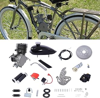 2 Stroke 100cc Bicycle Engine Kit, Single Cylinder Gasoline Motor Kit with Cdi Ignition,Air-Cooled System, for Bicycle Over 21 Inches(Silver)