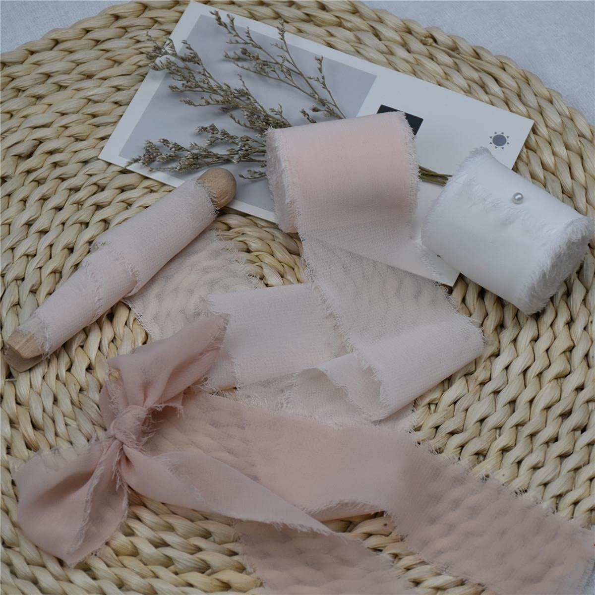 Handgemachte 4 STÜCKE 4 cm x 5,5 m Seidenchiffon Fransenband Ausgefranstes Randband Hochzeitseinladungen Blumenstrauß Geschenkverpackung DekorationFlatlay-Nebel, 4 cm x 5,5 m 4 Stück