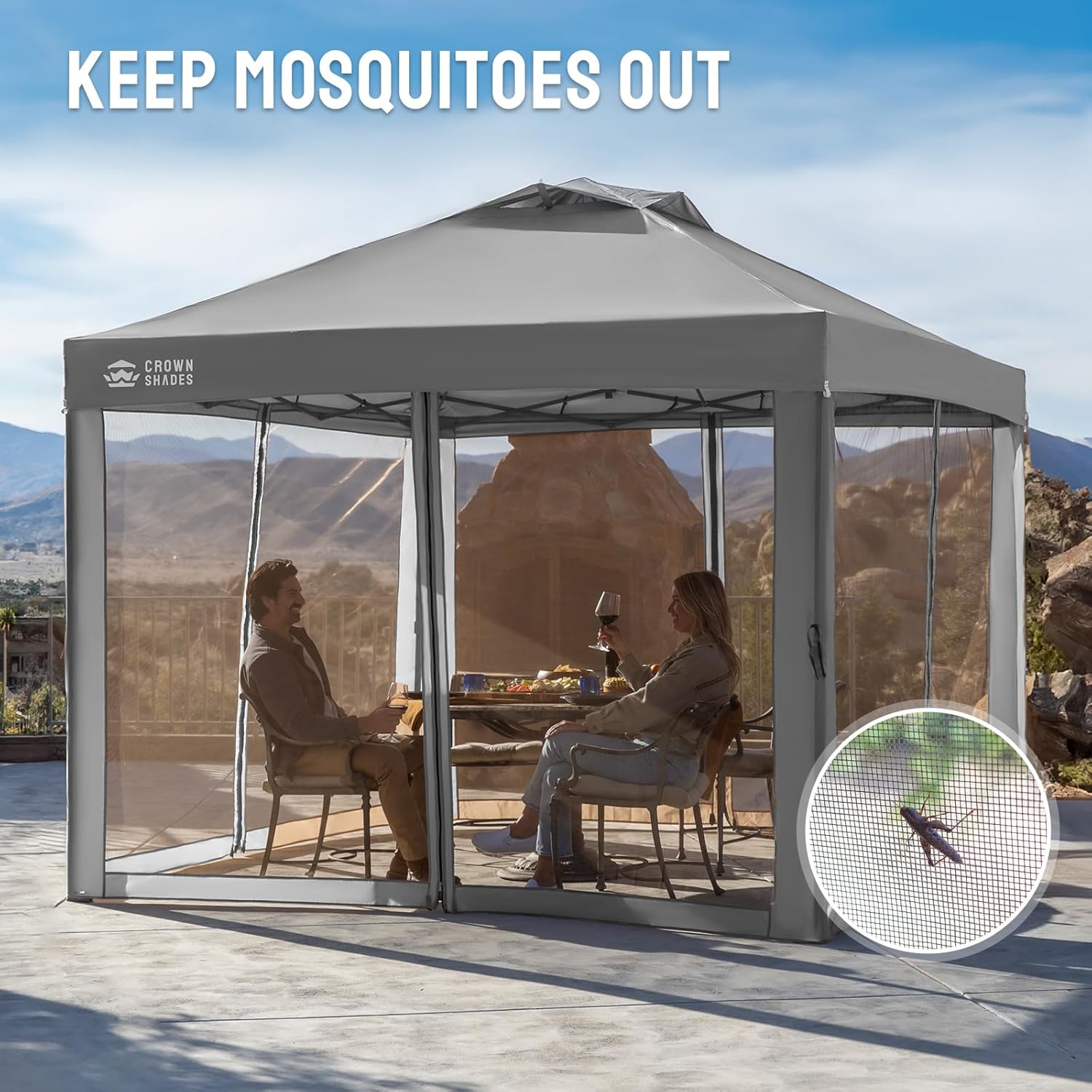CROWN SHADES Gazebo Mosquito Net for 10 x 10 Pop Up Canopy - Patio Gazebo Mesh Sidewall with Zipper for Outdoor Tent, Garden and Backyard (4 Packs, Grey)