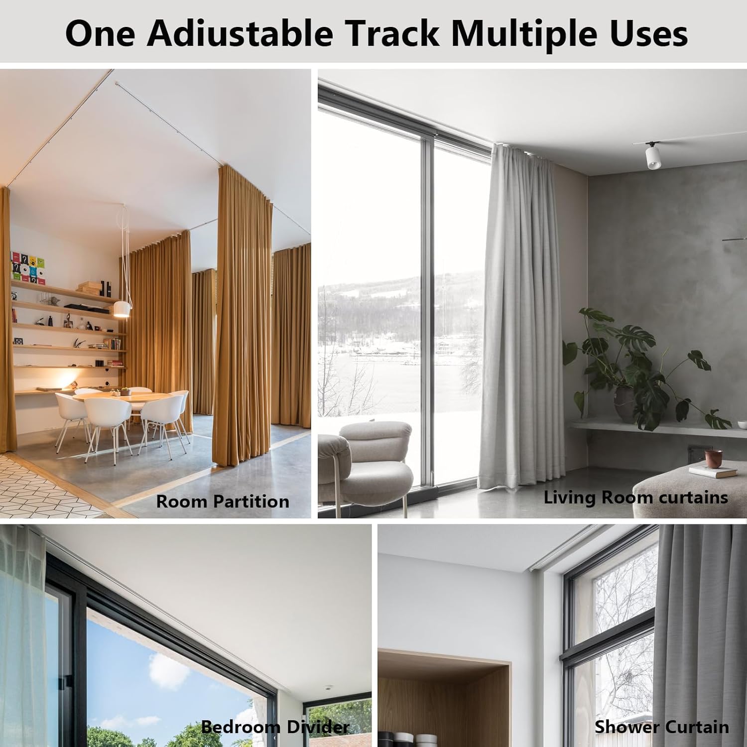 ACMEART Ceiling Curtain Track,Retractable Ceiling Track for Curtains,2.8-5.2ft,Room Divider Curtain Rod,Ceiling Rails Set with Silent Rollers and Hooks for Living room/Bedroom/Shower/RV