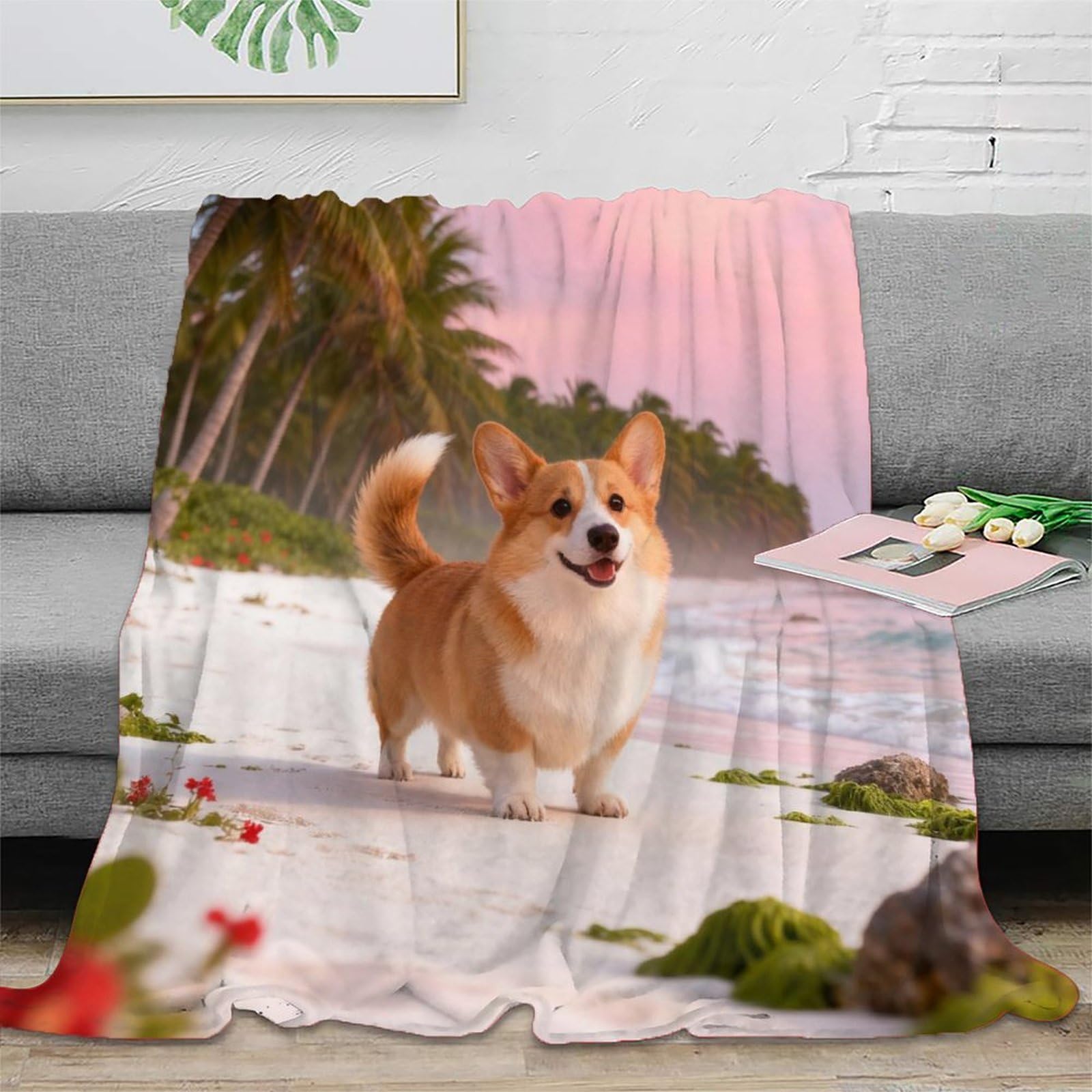 Wxlwhr Women's Style-14 Corgi Fleece Throw Blanket, Super Soft & Cosy Flannel, Beach Throw, For Bed And Sofa Unique Gift For /Men 50X60inch(127X152cm)