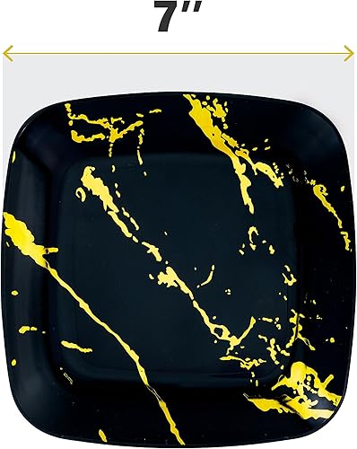 Miniatura 2 de DecorRack 10 platos cuadrados de plástico, 7.25 pulgadas, elegante diseño de mármol, platos de postre desechables para fiestas, bodas y otros