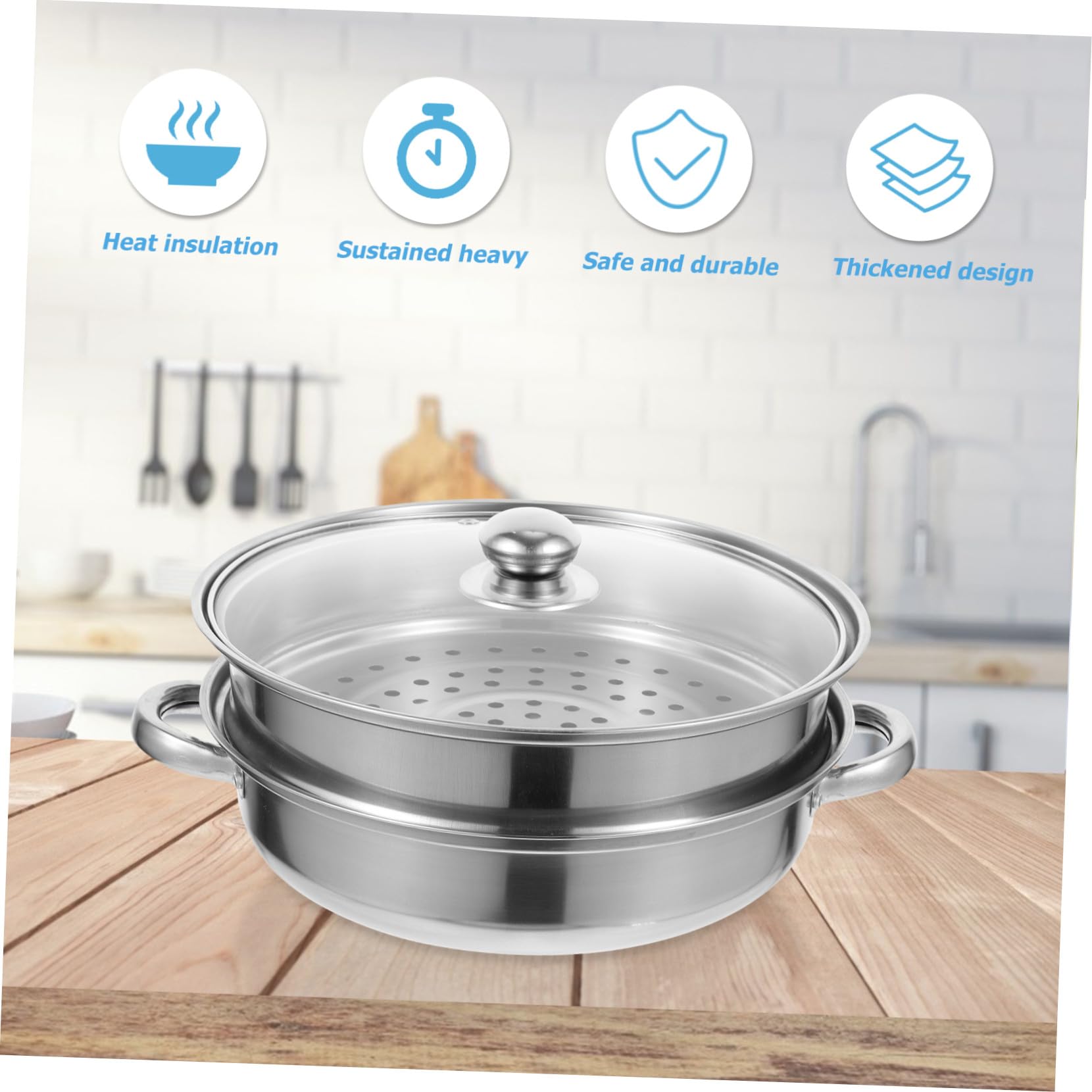 ULTECHNOVO Vaporera de Alimentos de Doble Capa en Acero Inoxidable para Cocinar al Vapor Tapa, Apta para Lavavajillas y Uso en Cocina Profesional