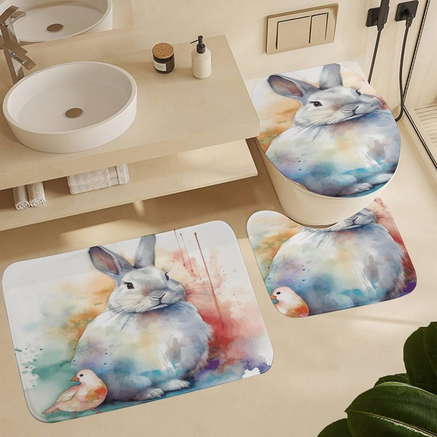 Four Piece Bathroom Set with Toilet Lid Cover and Non-Slip Rugs Minimalist Shower Curtain for Bathroom Set