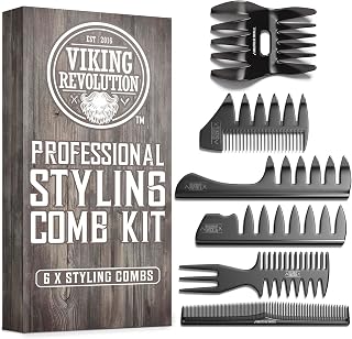 Viking Revolution 6-Piece Professional Men's Hair Combs Set - Anti-Static Styling, Texturizing, Beard Grooming & Detangling Combs