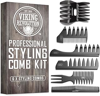 Viking Revolution Professional Styling Hair Combs for Men (6 Pieces) - Mens Comb for Hair Styling, Texturizing, Grooming and Detangling - Anti-Static, Durable and Easy to Clean