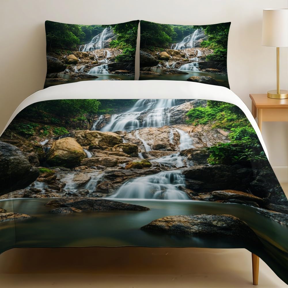 Housse de couette 220x240 jungle tropicale linge de lit 2 personnes vert