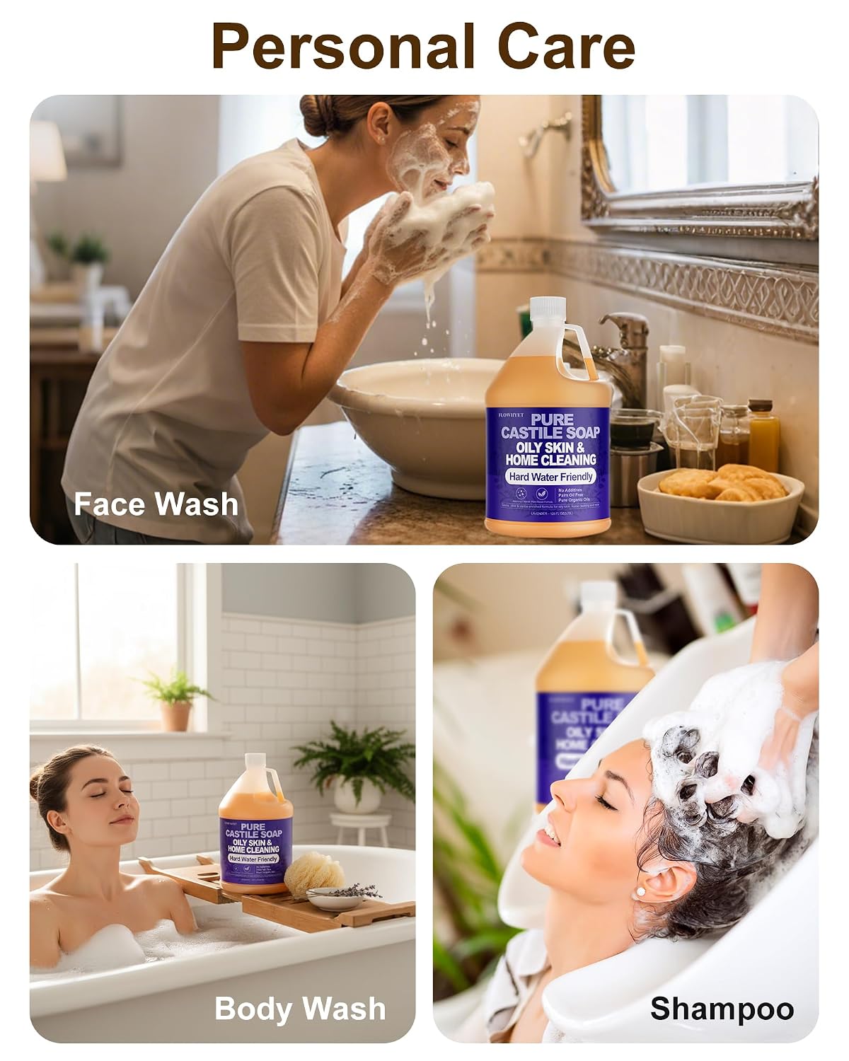 1 Gallon Liquid Castile Hand Soap Refill Pure, Natural Organic For Oily Skin, Hand, Bath, Body, Laundry, Dishes, Home Cleaning Vegan Hard Water Friendly - Lavender 1 Gallon(128 Fl Oz)