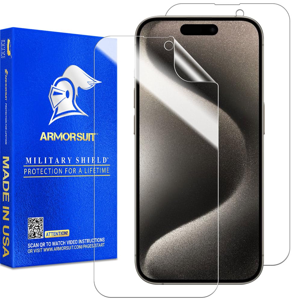 ArmorSuit2 Pack Screen Protector for iPhone 15 Pro [6.1-inch] Case Friendly MilitaryShield HD Clear Film - Made in USA