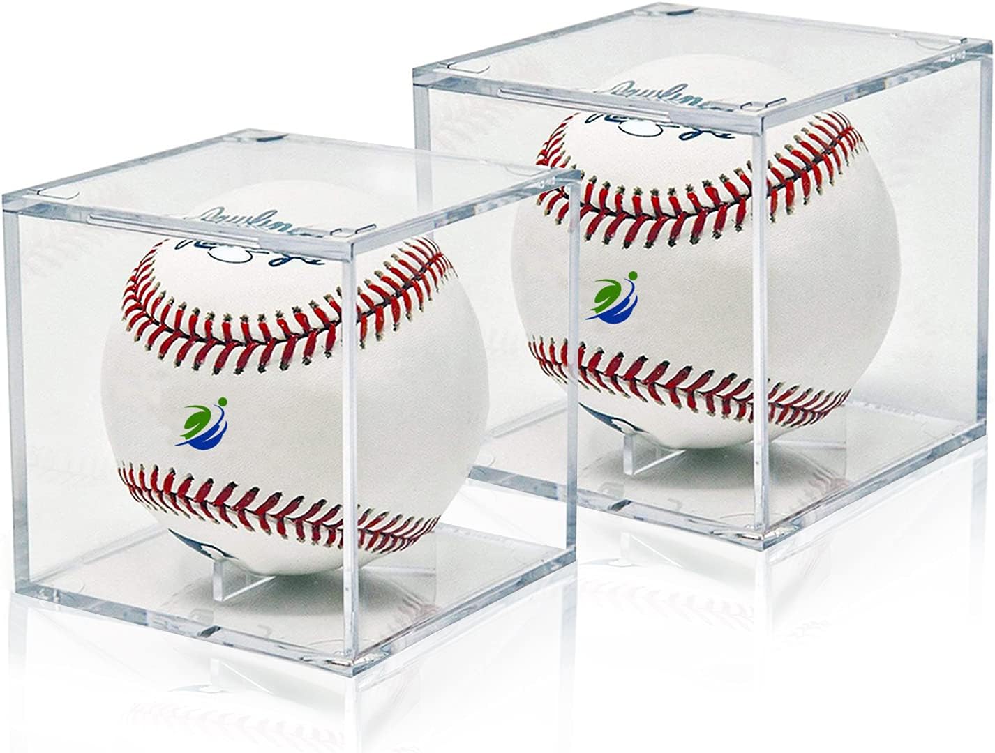 2PCS Baseball Display Case, UV Protected Acrylic Cube Baseball Holder Clear and Square, Sport Collectibles Memorabilia Collectors Display Box for Official Size Baseball