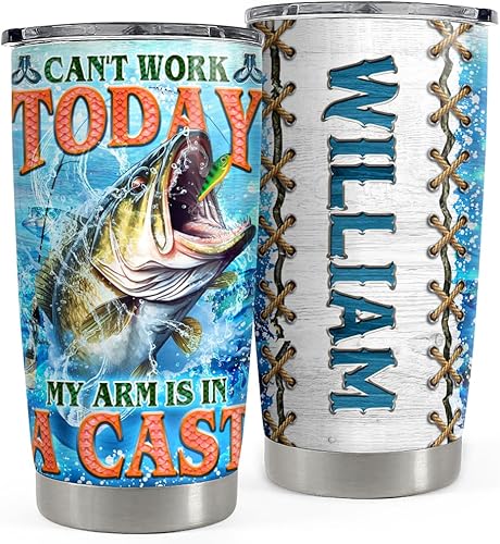 SANDJEST Vaso de pesca personalizado de 20 onzas, 30 onzas, vasos aislados con tapa, taza de viaje para café, taza de viaje, taza no puede funcionar