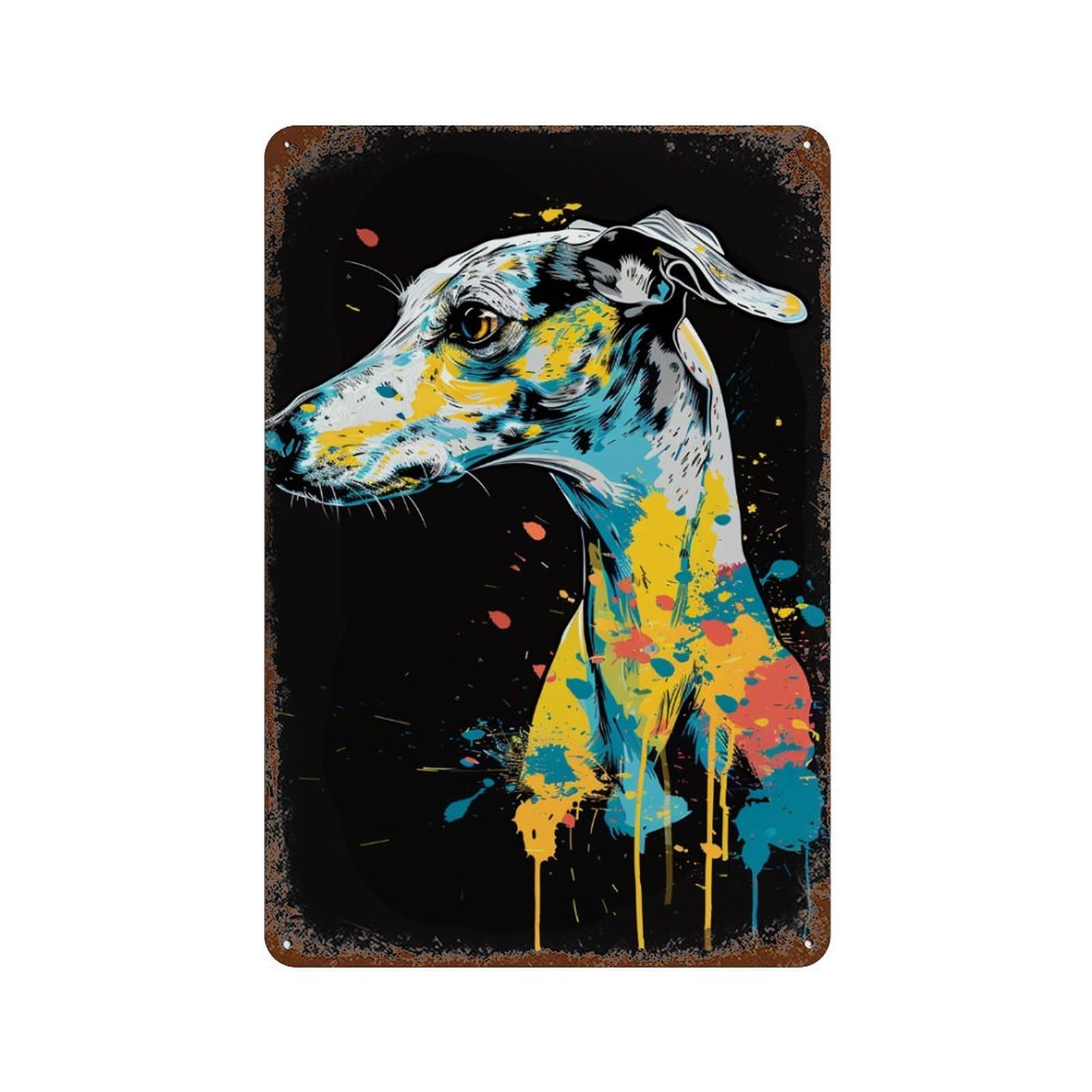 Garage Style Colorful Greyhound Art Print Rust Effect Tin Sign 11.8"x7.9", Shabby Chic Decor for Bar And Workshop