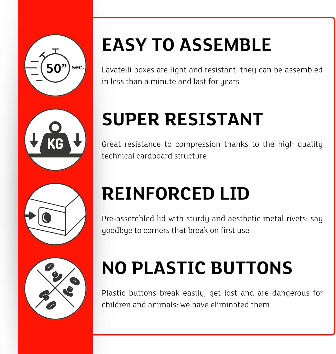 Storage Box 6 Pack: Large - White - Lid & Side Handles, Decorative Cardboard Organizer, Stack-Hold, Home-Clothes-Toys, 19.7 x 15.7 x 9.8