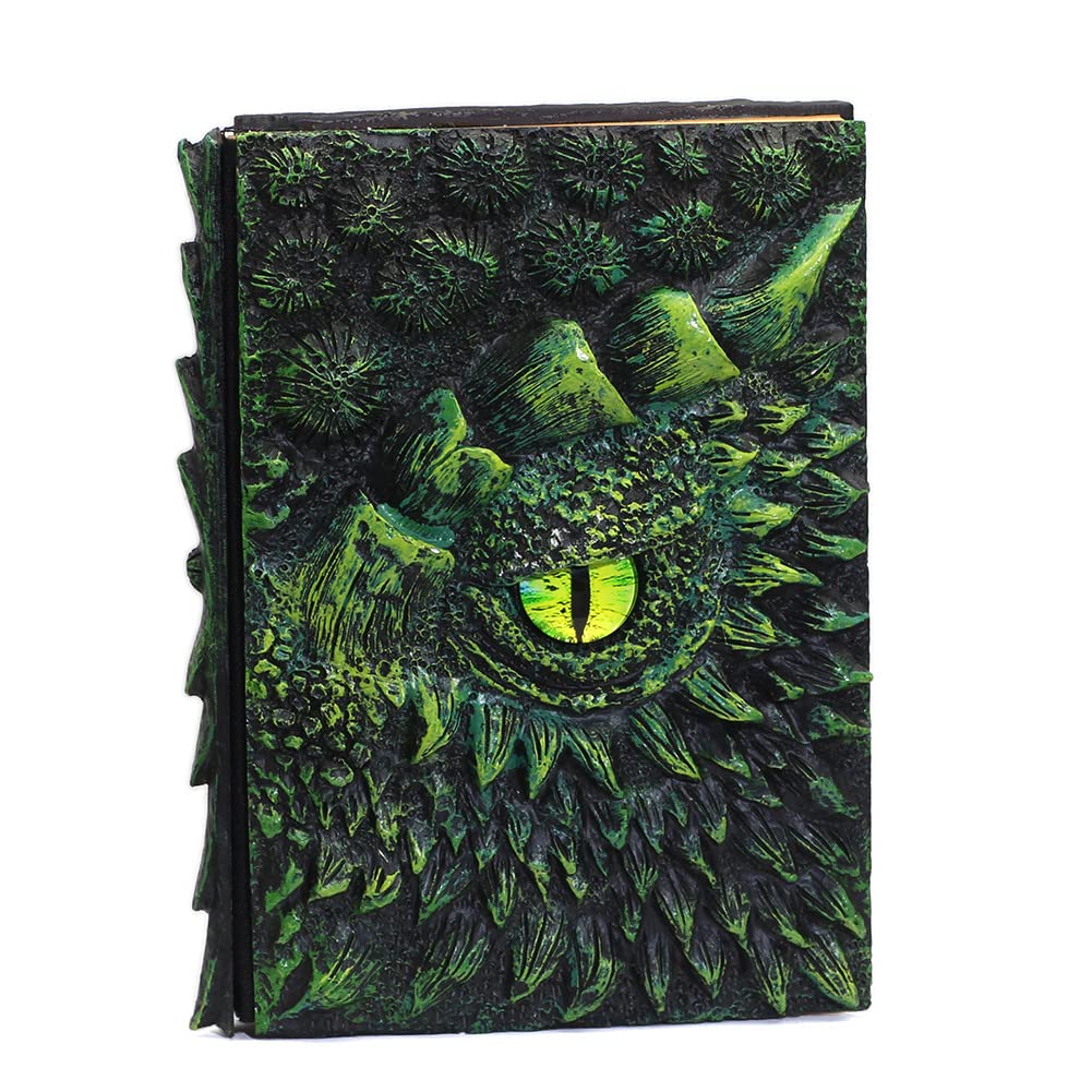 GuoShuang 100% handmade Cool 3D DND dragon journal Writing Notebook,vintage journal dragon eyes gift for men & kids ,fantasy dragon decor (Green)