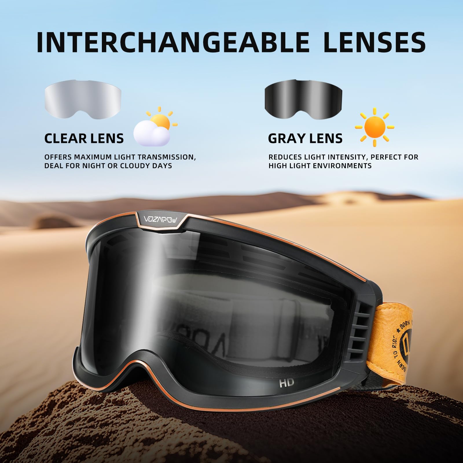 OTG - Gafas de motocross antivaho con lente transparente y gris, gafas de motocross OTG para motocicleta, cuatrimoto, carreras, hombres y mujeres