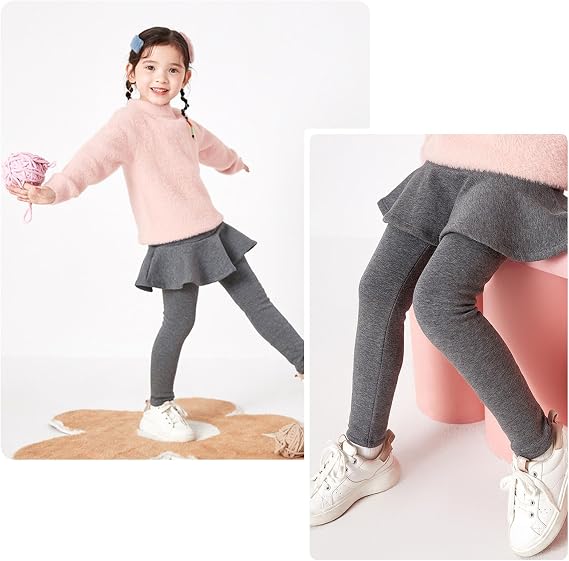LOLANTA Girl Fleece Lined Leggings with Skirt Warm Winter Pants 2-12Y