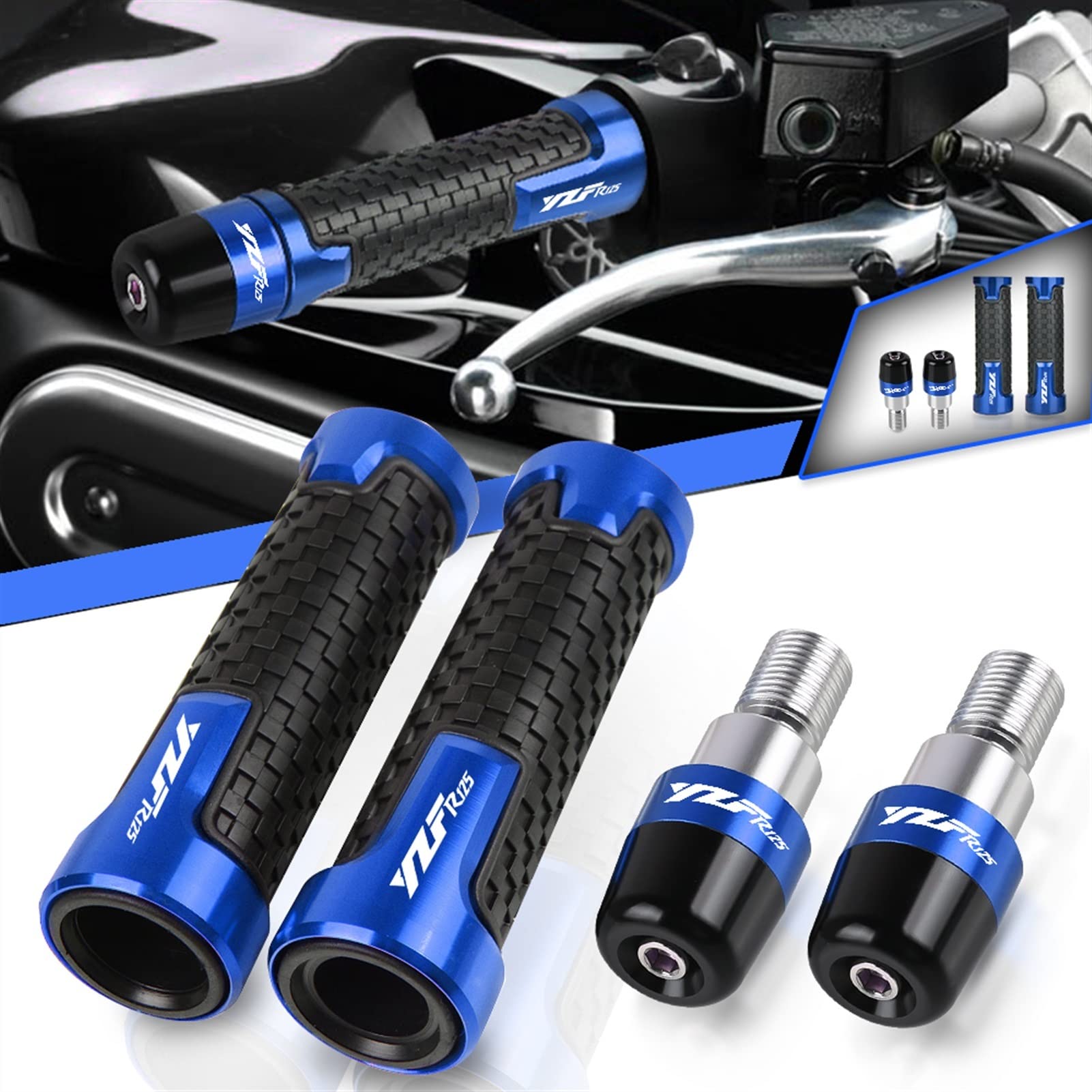 Contrapesos Para Manillar Moto Yamaha YZF-R125 2008-2014 - Puños Extremo Aluminio CNC, Reducen Vibración, Colores