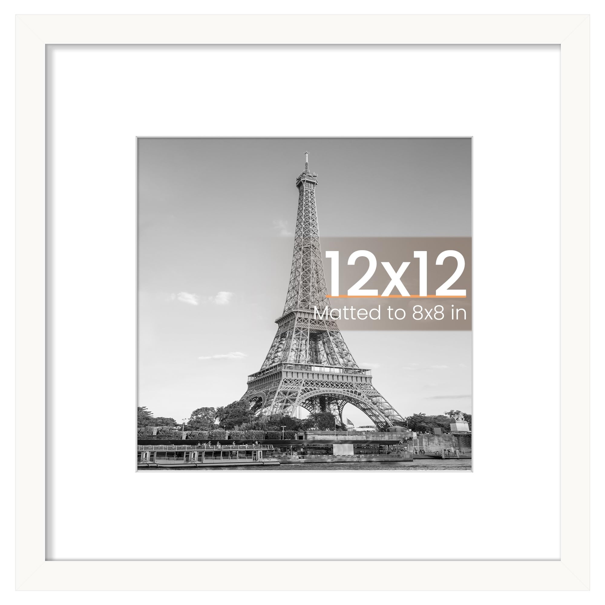 upsimples 12x12 Picture Frame, Wall Decor Photo Frames, White 1 Pack | 8x8 Square Frame with Mat for Gallery Wall, Family,Square,Wedding,Baby,Dog,Dorm,Christmas