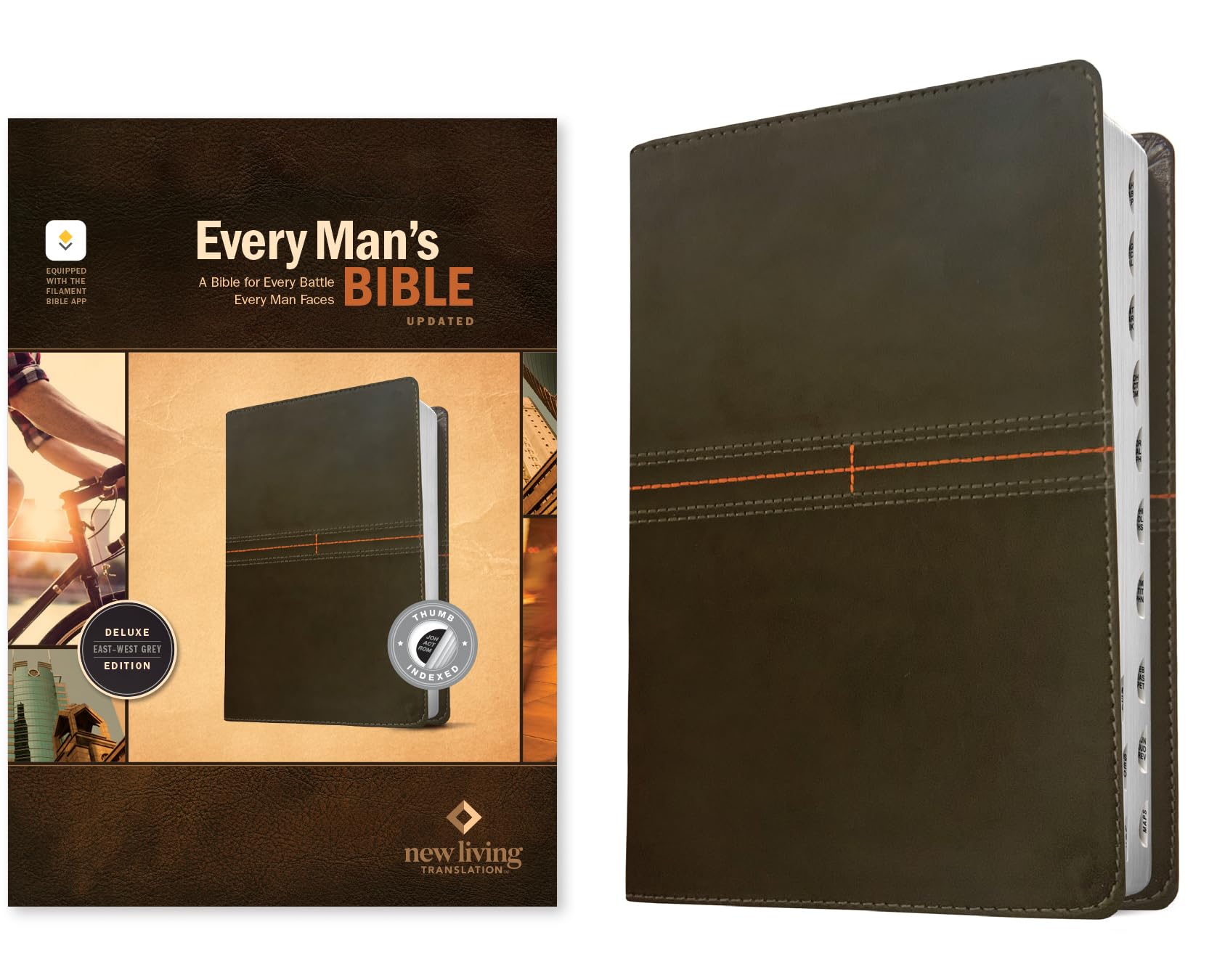 NLT Every Man s Bible, Filament Enabled (LeatherLike, East West Grey, Indexed, Red Letter)