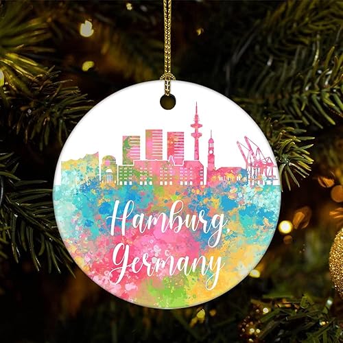 Two-Side Printed Germany-Hamburg Ceramic Christmas Ornament Novelty for Family Friends Kids Cityscape Christmas Keepsake Pendants Two-Side Printed Germany-Hamburg Ceramic Christmas Ornament Novelty for Family Friends Kids Cityscape Christmas Keepsake Pendants