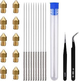 Xiaokeis 23PCS 3D Printer Nozzles, MK8 3D Printer Nozzles and 0.4mm Cleaning Steel Needles, 3D Printer Brass Nozzles for Creality Ender 3/3 Pro 3 V2 5/5 Pro A6/A8 Prusa i3(1 Set)