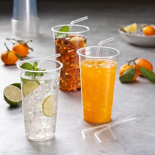 Miniatura 2 de Paquete de 500 popotes desechables de plástico flexible transparente de 8 pulgadas de alto