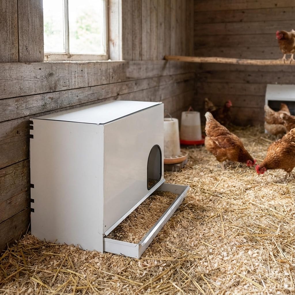 Suinga Nido Interior para Gallinas 78x40x50 cm con Bandeja Extraíble | Refugio para Aves, Nido Avicope Blanco para Gallinas