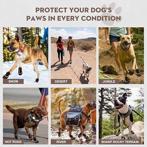 Miniatura 5 de Zapatos de perro para perros grandes, botas impermeables para el pavimento caliente de verano, nieve de invierno, botines de goma antideslizantes