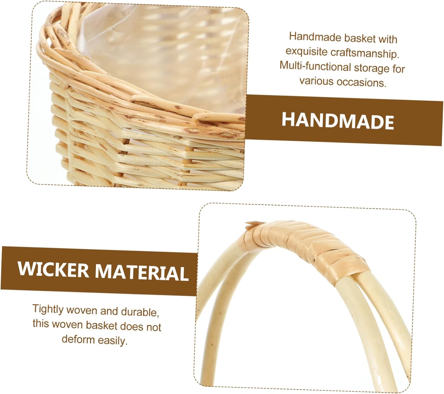 Handheld Wicker Flower Basket, Storage Basket Beige Handmade image 3