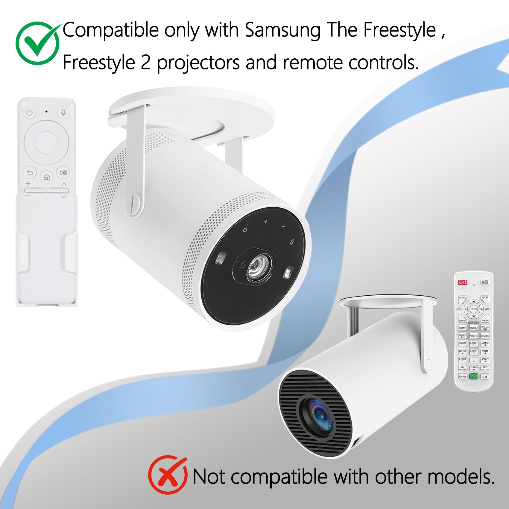 Soporte de pared de estilo libre compatible con Samsung Freestyle Proyector montaje en techo, Freestyle 2 accesorios soporte de montaje en pared, blanco (blanco)