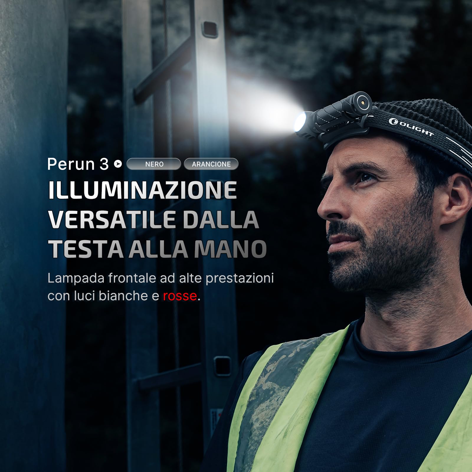 OLIGHT Perun 3 Lampada Frontale Multifunzionale Professionale LED Ricaricabile 3000 Lumen Torcia da Testa Impermeabile per Lavoro Esterno e Attività all'Aperto Pesca Corsa Campeggio Riparazioni