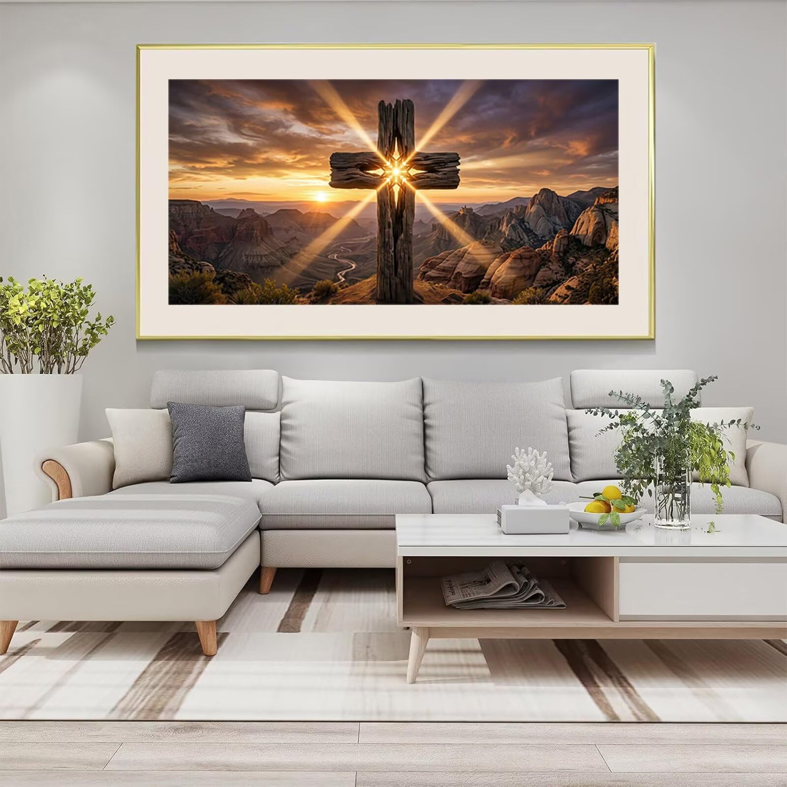 Diamond Painting Kreuzen, Sonnenuntergang Diamond Painting Erwachsene, 5D DIY Vollbohrer Diamanten Paint by Numbers, Kreatives für Erwachsene Mosaik Bastelset für Home Wand Deko, 80x160cm, Cod-968