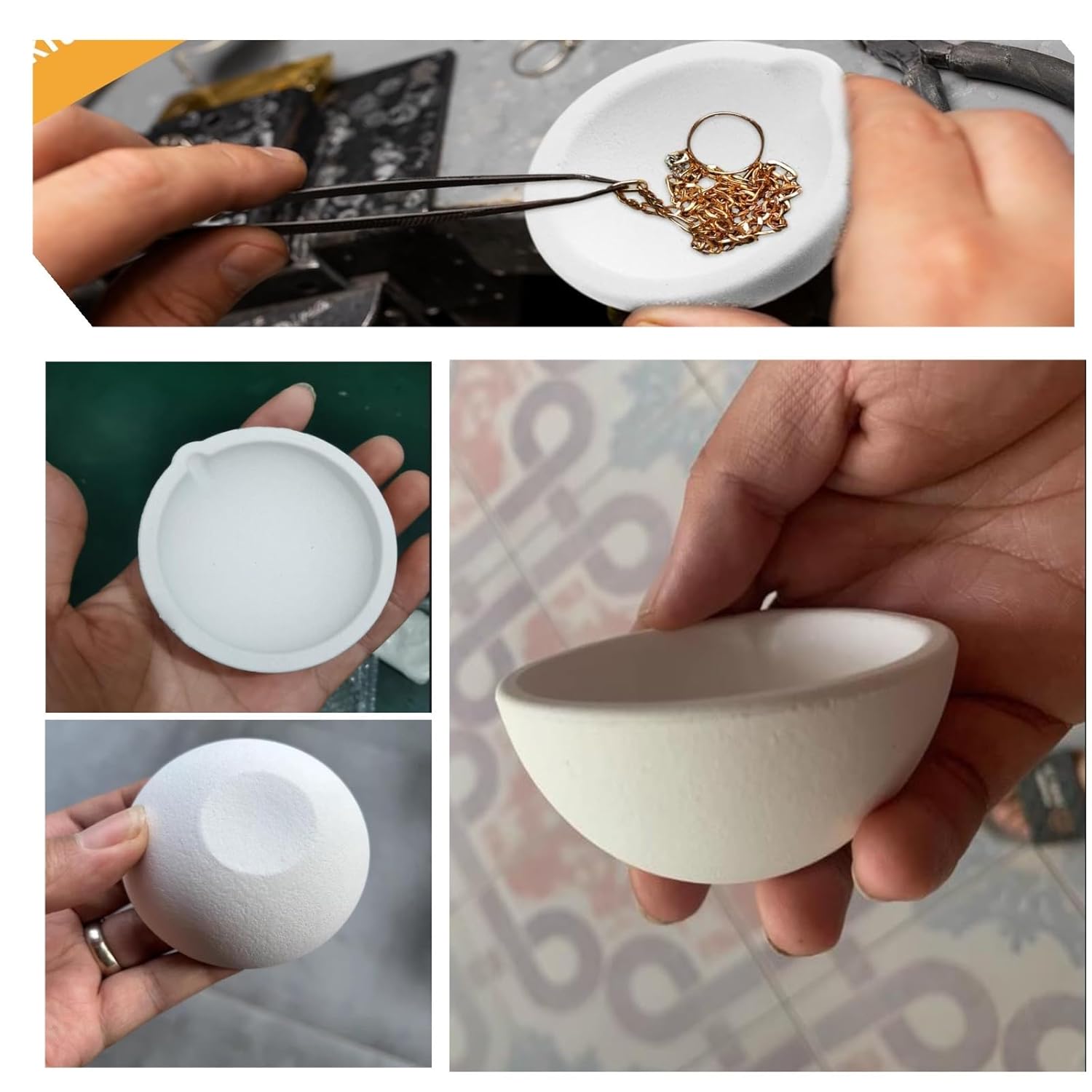 8 Pieces Ceramic Crucible Kit Include Ceramic Quartz Crucibles Bowl and 2 Pcs Whipclip Handle 2A Melting Gold Silver Copper Smelting Metal Casting Jewelry (A Set)