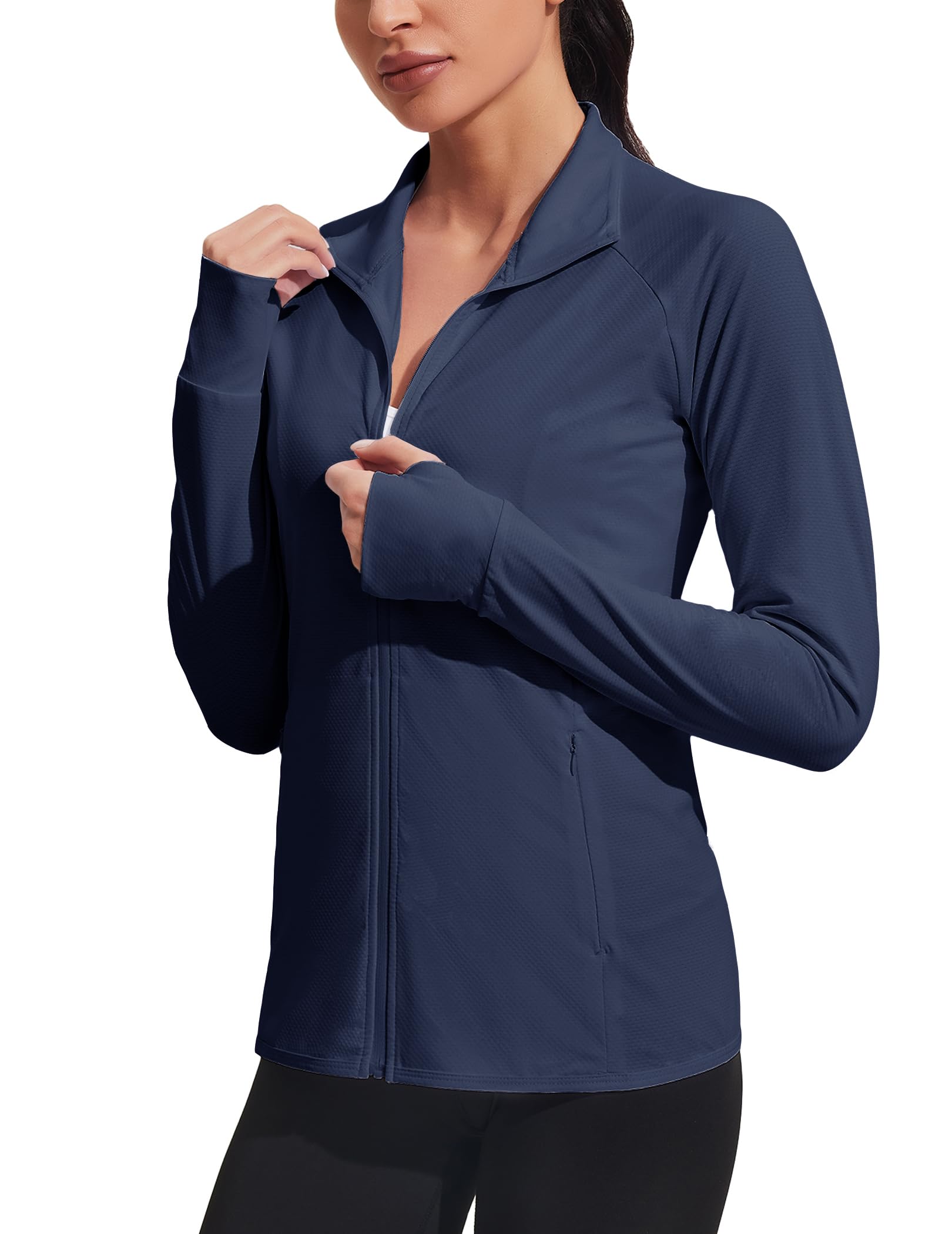 COOrun Women's UPF 50+ Jackets Sun Protection Golf Athletic Jackets Lightweight Full Zip Long Sleeve Shirts with Pockets