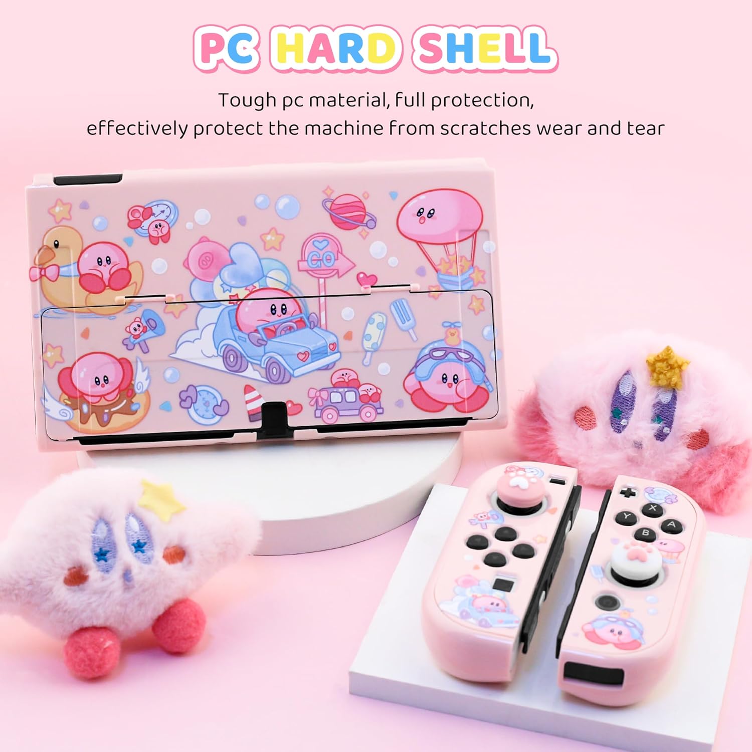 HYPERCASE 8 in 1 Cute Anime Switch OLED Accessories Bundle, with Pink Switch OLED Carrying Travel Case, Hard PC Protective Cover Skin, HD Screen Protector, Shoulder Strap & 2 Kawaii Thump Caps - Image 5