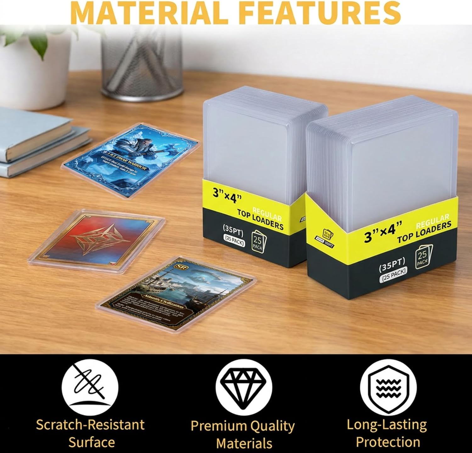 Binditek 100 Pack 3" x 4" Hard Plastic Card Protectors, 35PT Rigid Card Holders for Sports and Game Cards, Baseball, Football, Basketball, Hockey, Golf